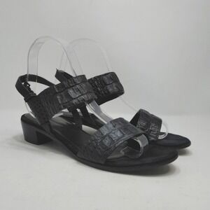 Alexander Wang Chiara Sandal Black Croc Embossed Leather 36.5 Low Stacked Heel